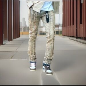 Stylish Gray Distressed Strips Comfort Unique Style STACKED Leg Jeans